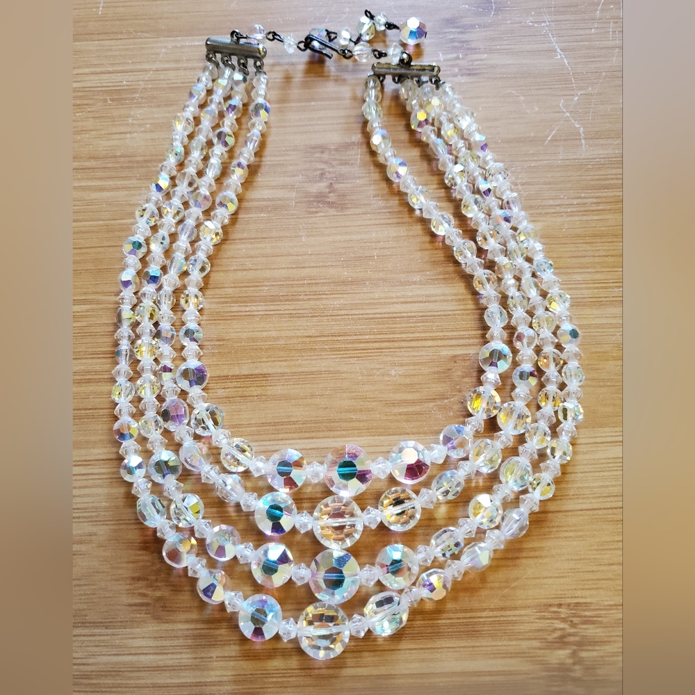 Vintage 4-strand Crystal AB Necklace Choker 50's